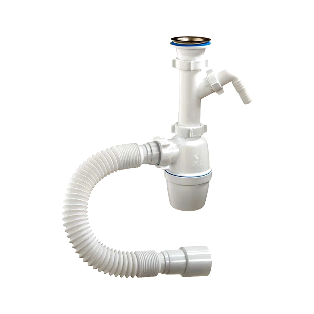 Сифон умыв/мойка бут 1 1/2"x40 гофр 40х40/50 отв нерж/сетка Орио А-40059