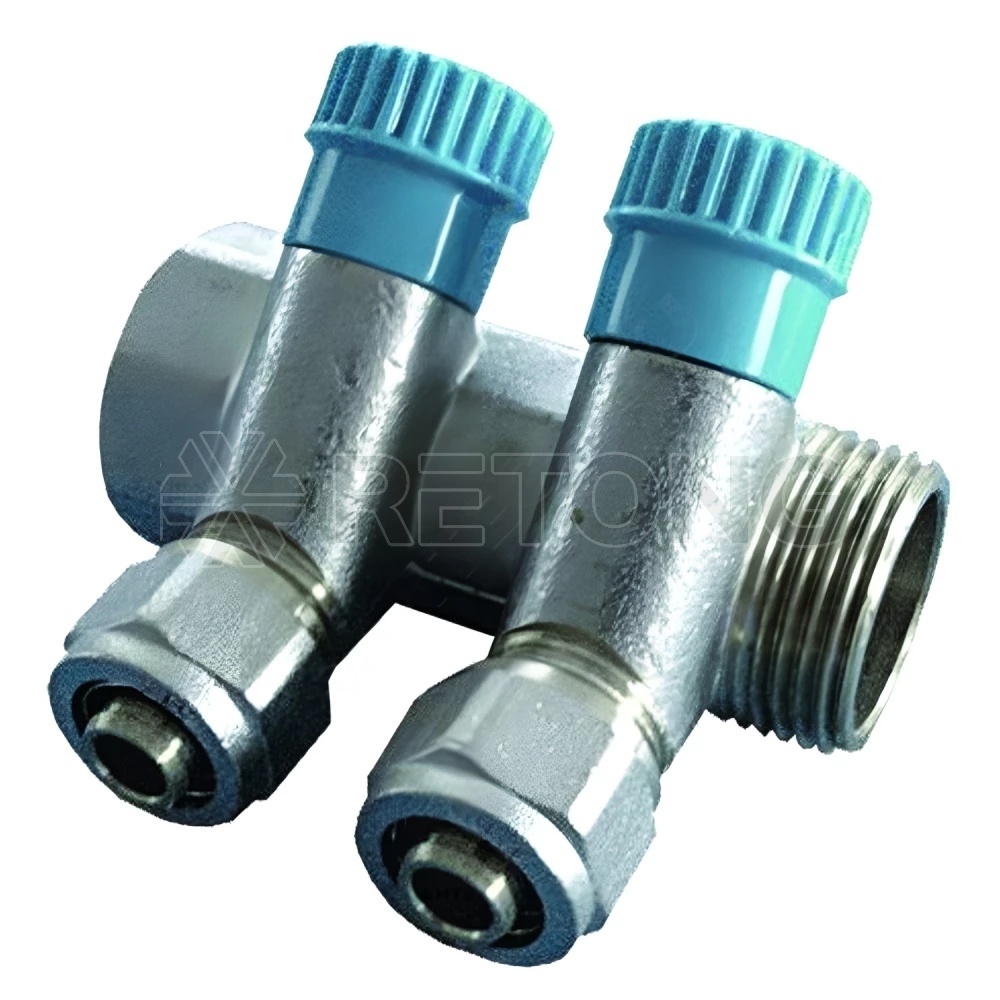 Коллектор лат клап рег син 3/4" м/р 2в Дн16 обжим мп 35мм Aquasfera 7017-01
