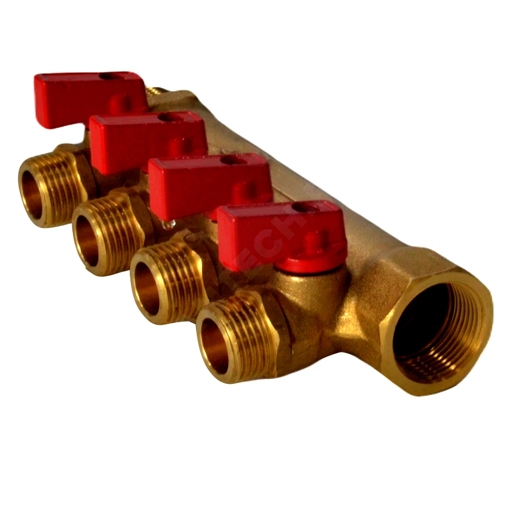Коллектор лат шар/к красн 3/4" м/р 4в 1/2" н/р 35мм Aquasfera 9026-03