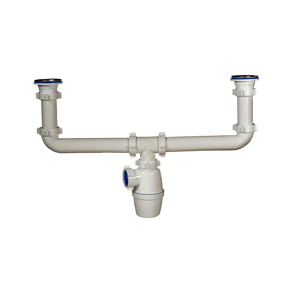 Сифон мойки 2чаши бут 1 1/2"x40 нерж/сетка Орио А-4009