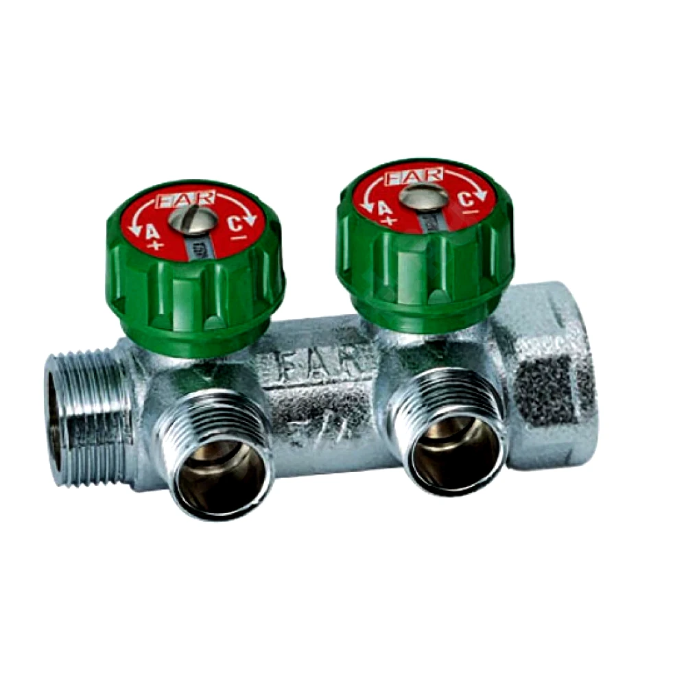 Коллектор лат клап рег 1" м/р 2в 1/2" ЕК н/р в/к ПУ 45мм Far FK 3821 112UN