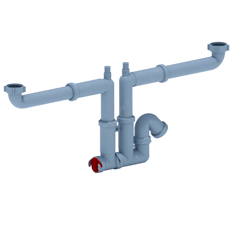Сифон мойки 2чаши труб б/вып 1 1/2"x40 2отв АНИ Пласт F3520