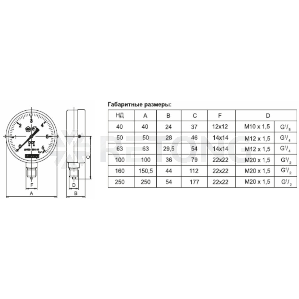Манометр рад ДМ02-160 0-1,6МПа(0-16бар)Дк160 G1/2" Метер