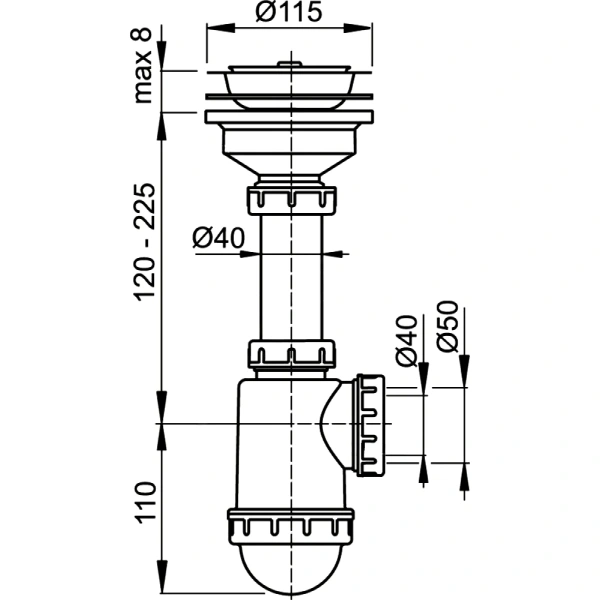 Сифон мойки бут 3 1/2"x40/50 нерж/сетка Alca A446