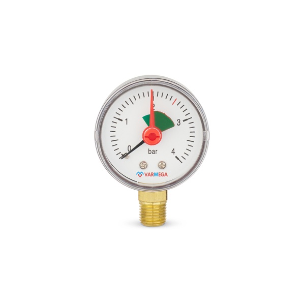 Манометр радиальный Varmega VMMT11-500402, диаметр 50 мм, 4 бар, 1/4", с индикатором предела
