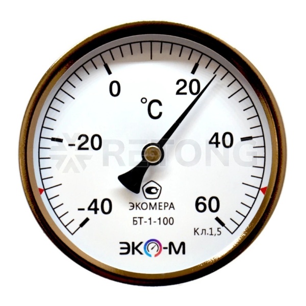 Термометр биметалл БТ-1 -40+60С Дк100 L=100 G1/2" осев ЭКОМЕРА БТ-1-100-40...60С-L100