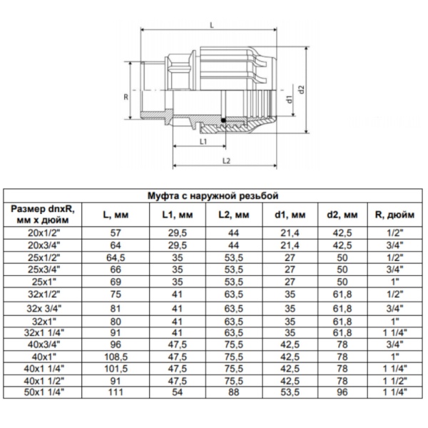 Отвод компресс ПЭ Дн63х1 1/4"х90гр НР Ру16 VALFEX 1210012463114