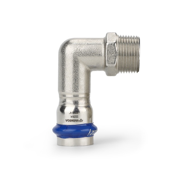 Угольник раструбный Varmega Inox Press с наружной резьбой VM715002205, 22×3/4"