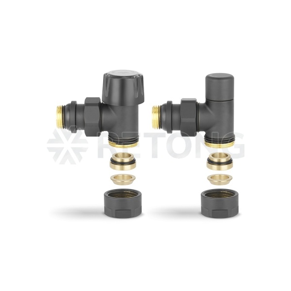Комплект термостатический с запорным клапаном Varmega №1 VMDV10-210415, 1/2" x 3/4"EK ВР-НР, угловой