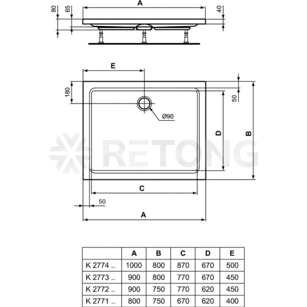 Поддон акр HOTLINE 100х80 прямоуг Ideal Standard K277401