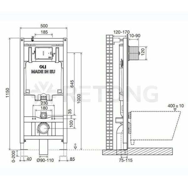 Инсталляция д/унит Oli 80 кнопка мех хр гл Slim OLI 300572mSl00