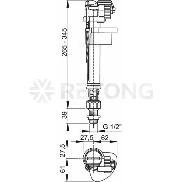 Арматура д/бачка налив 1/2" лат/ш н/под Alca A18-1/2"