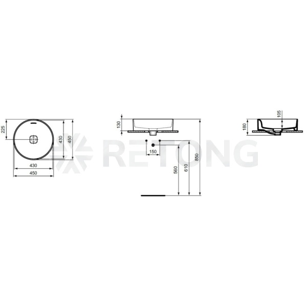 Умывальник STRADA II Round 45 1/вел б/отв в/к Ideal Standard T296101
