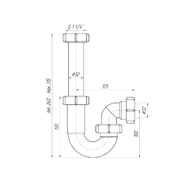 Сифон умыв труб б/вып 1 1/4"x32 АНИ Пласт DB1020