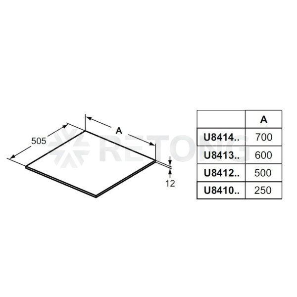 Столешница д/умыв ADAPTO б/выреза св-кор/дер Ideal Standard U8412FF