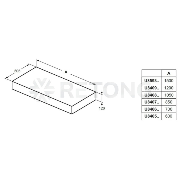 Столешница д/умыв ADAPTO 105 б/выреза св-кор/дер Ideal Standard U8408FF