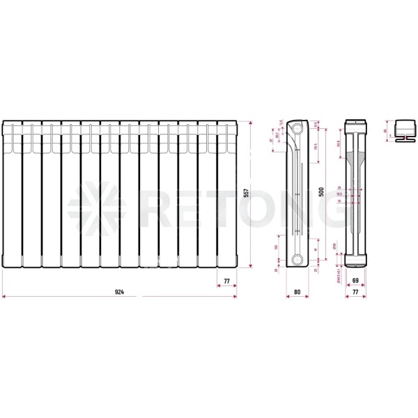 Радиатор бимет Ultra Plus 500 12 секц 1716Вт Ogint .