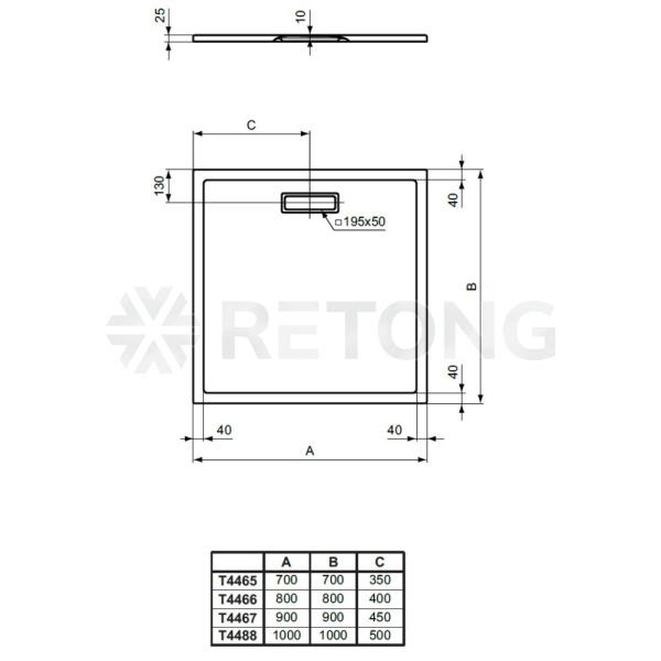 Поддон акр ULTRAFLAT 90х90 квадр черн б/к Ideal Standard T4467V3