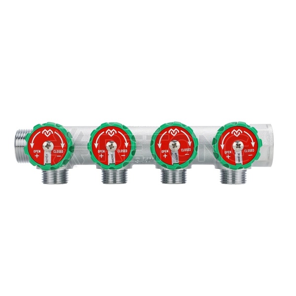 Коллектор регулирующий Varmega VM14604, 3/4", на 4 выхода 1/2", хромированный