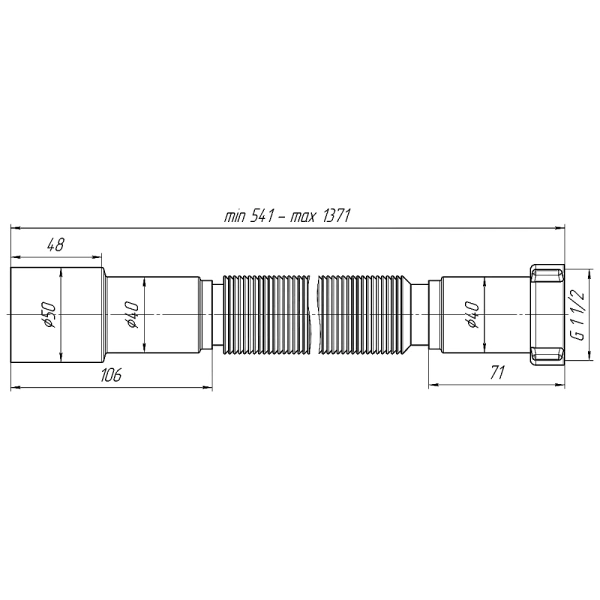 Гофра с гайкой 1 1/2"x40/50 L=541-1371мм АНИ Пласт К116