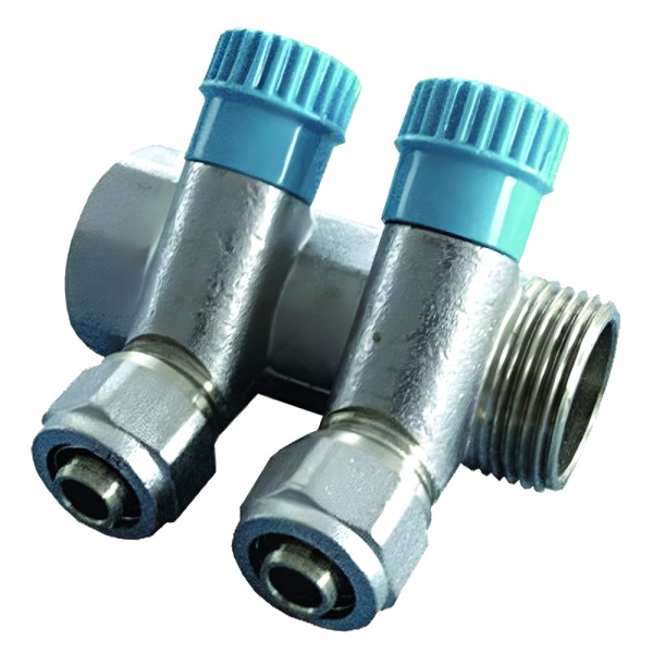 Коллектор лат клап рег син 3/4" м/р 4в Дн16 обжим мп 35мм Aquasfera 7017-03