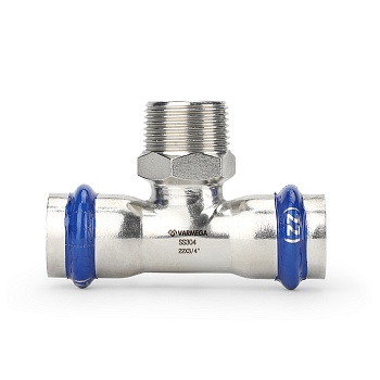 Тройник раструбный Varmega Inox Press с наружной резьбой VM721540754, 54×1 1/4"×54