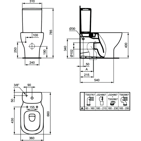 Унитаз б/бачка TESI б/о г/вып б/сид Ideal Standard T008201