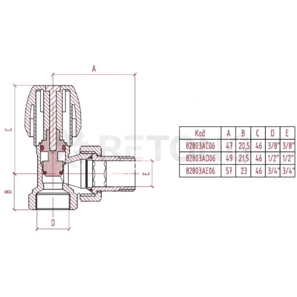 Клапан руч/рег Ду20 Ру10 ВР угл Icma 82803AE06