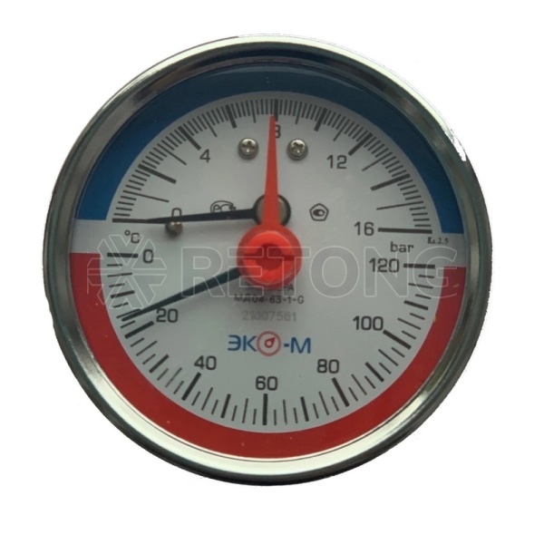 Термоманометр осев МД04 160С 0-0,6МПа Дк80 G1/4" в/к перех G1/2" L=40мм ЭКОМЕРА