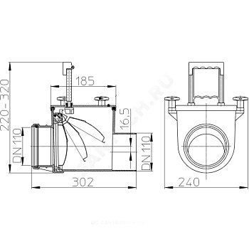 Клапан обратный кор б/н Дн110 засл нж/ст, монт лючком HL 710.1