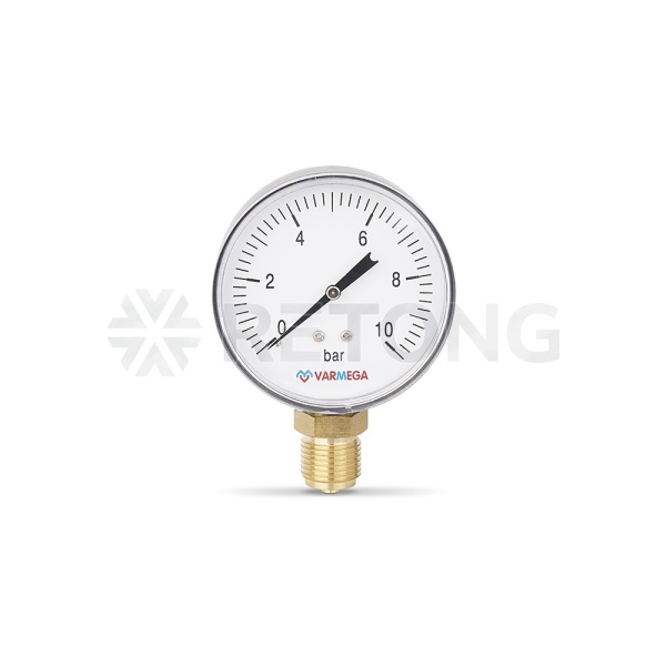 Манометр радиальный Varmega VMMT10-801004, диаметр 80 мм, 10 бар, 1/2"