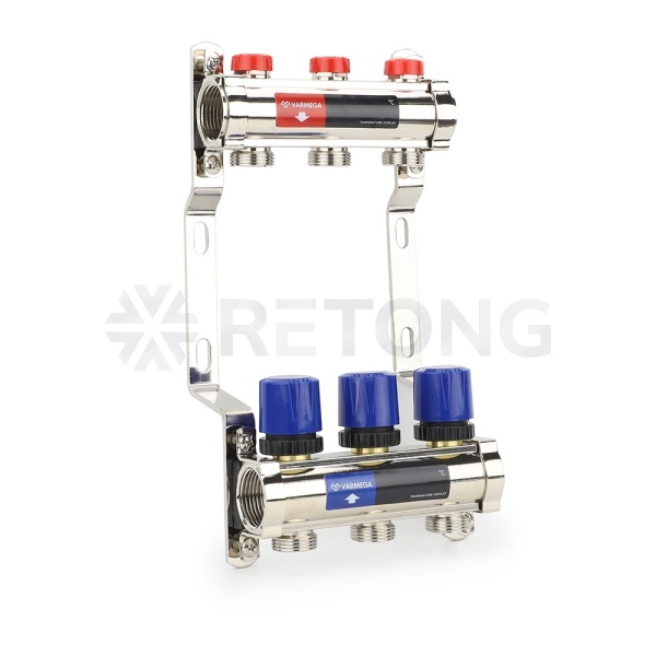 Коллекторная группа для отопления Varmega VM15803 ВР 1", на 3 контура 3/4" EK, латунь