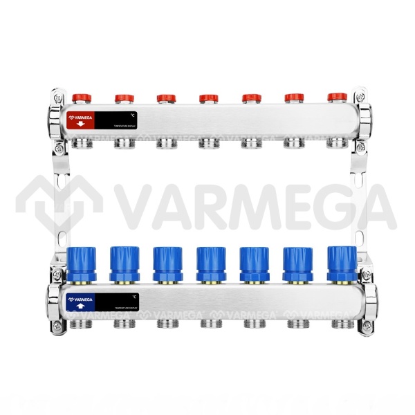 Распределительный коллектор (группа) для отопления Varmega VM15507 ВР 1", на 7 контуров 3/4" EK, нер