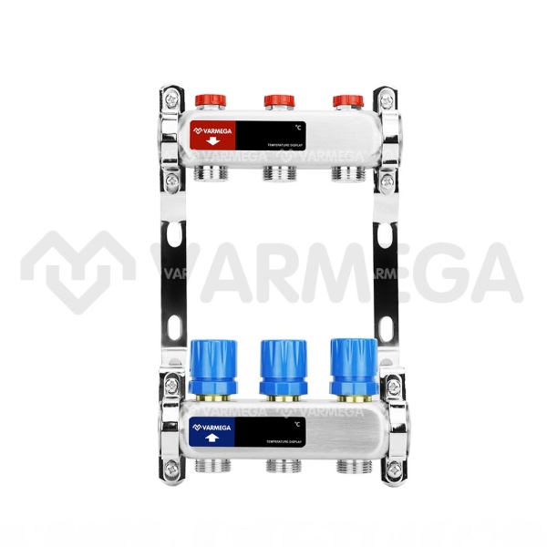 Распределительный коллектор (группа) для отопления Varmega VM15503 ВР 1", на 3 контура 3/4" EK, нерж