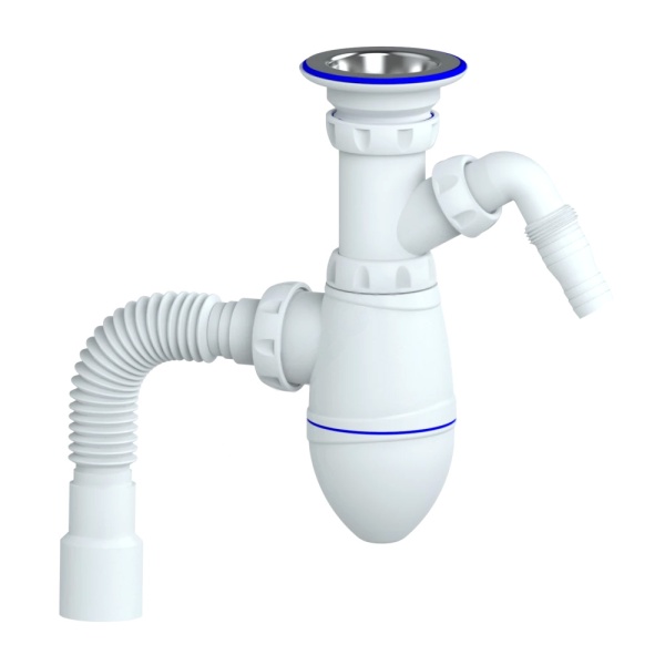 Сифон умыв бут 1 1/4"x32 гофр 32х32/40 отв нерж/сетка Unicorn M320V