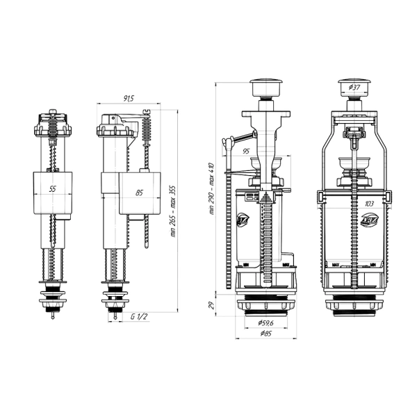Арматура д/бачка набор 1/2" пл/ш н/под бел кноп 1реж АНИ Пласт WC8510