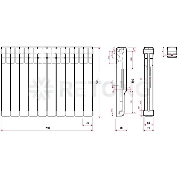 Радиатор бимет Plus BM 500 10 секц 1200Вт Ogint