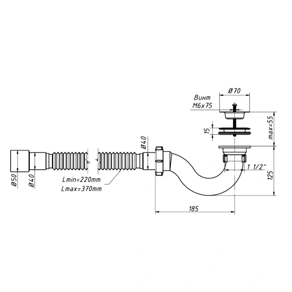 Сифон д/поддона труб 1 1/2"x50 гофр 40х40/50 нерж/сетка Орио А-42589