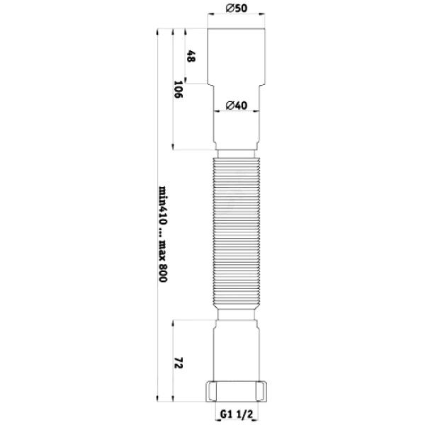 Гофра с гайкой 1 1/2"x40/50 L=366-776мм АНИ Пласт K106