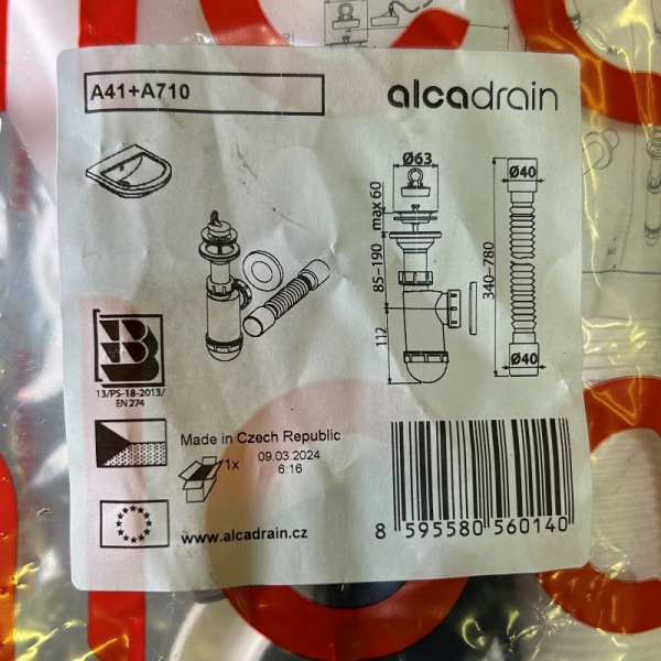 Сифон умыв бут лит/вып 1 1/4"x40 гофр 40х40 нерж/сетка Alca A41+A710