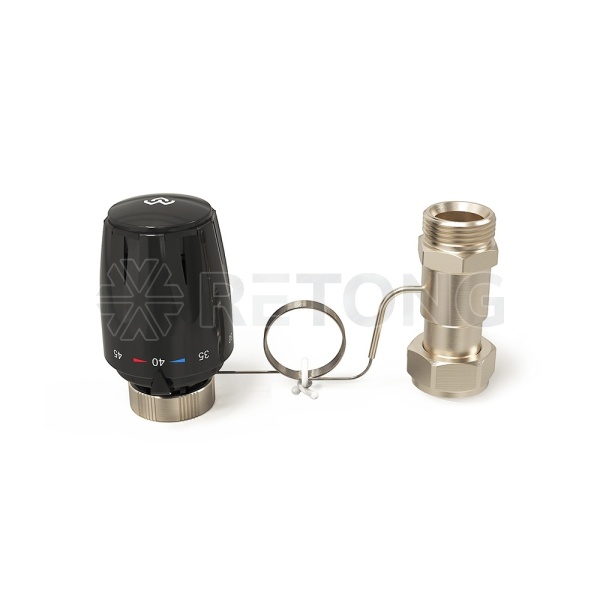 Термостатическая головка Varmega VM11801, 3/4" EK, M30x1.5 с выносным проточным датчиком, черная