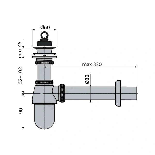 Сифон умыв бут 1 1/4"x32 пр/тр 32 хром нерж/сетка Alca A437