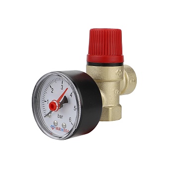 Клапан предохранительный (сбросной) Varmega VM16617 1/2" ВР, 6 бар, мембранный, латунь, с манометром
