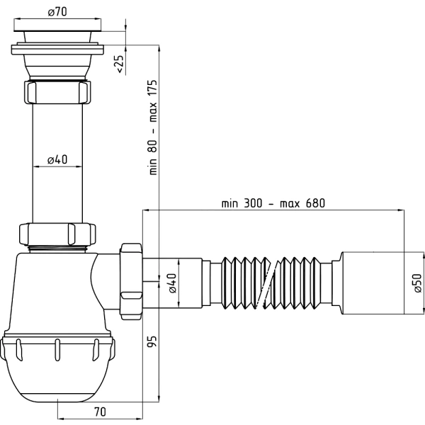 Сифон умыв/мойка бут 1 1/2"x40 гофр 40х50 нерж/сетка Ани Грот АНИ Пласт A0110