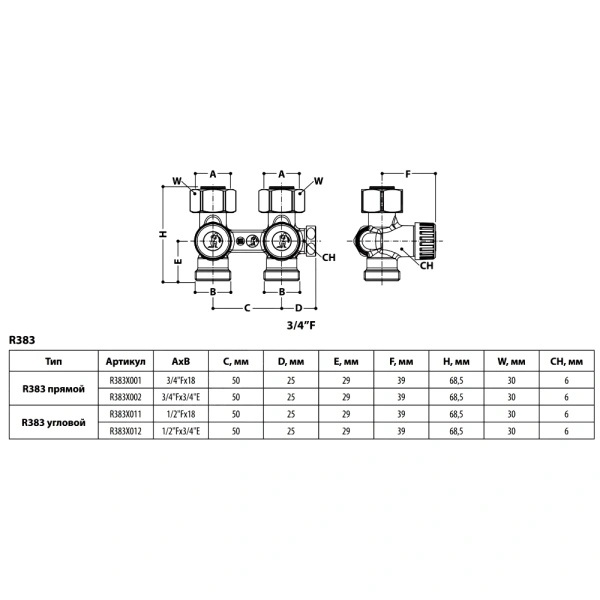 Узел ниж/п Ду20 Ру10 3/4x3/4" ПУ прям Giacomini R383X002