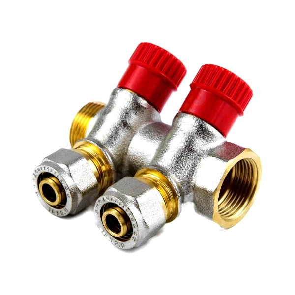 Коллектор лат клап рег красн 3/4" м/р 2в Дн16 обжим мп 35мм Aquasfera 7018-01