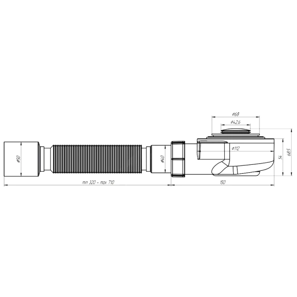 Сифон д/поддона h=55мм 1 1/2"x50 гофр 40х50 клик-клак АНИ Пласт E455CLS