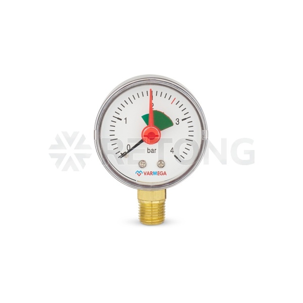 Манометр радиальный Varmega VMMT11-500402, диаметр 50 мм, 4 бар, 1/4", с индикатором предела