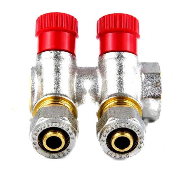 Коллектор лат клап рег красн 3/4" м/р 2в Дн16 обжим мп 35мм Aquasfera 7018-01