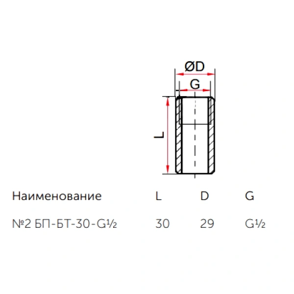 Бобышка ст прям №2 БП-БТ-30 G1/2" ВР L=30 д/терм бимет Росма 00000024622